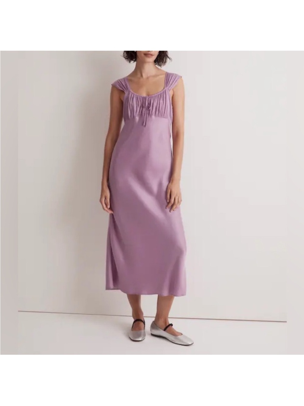 NWT Lilac Satin Cap-Sleeve Midi Slip Dress
